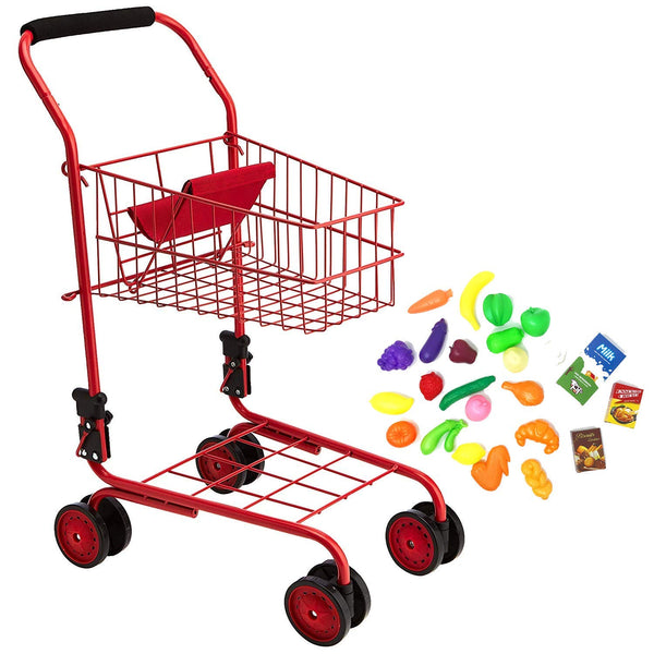 Toy Shopping Cart for Kids and Toddler Includes Food Folds for