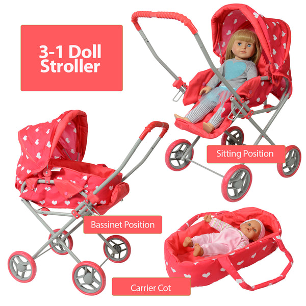 reborn baby doll stroller Heart Printed Doll Bassinet Stroller with Travel Carry Bag for 18 Inch – The New York Doll Collection