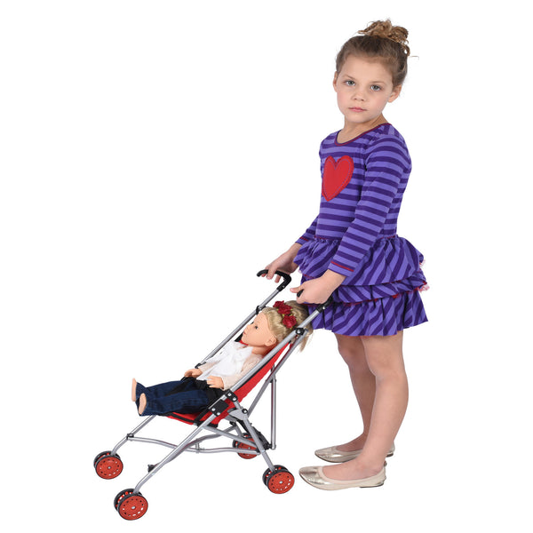 First Dolls Stroller for Kids Red Color for18” inch Dolls Folds for