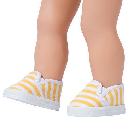 18 inch Doll Striped Canvas Sneakers - Yellow