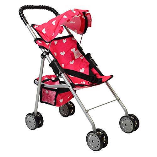 My First Doll Stroller with Basket & Heart Design Foldable Doll Stroller, Pink