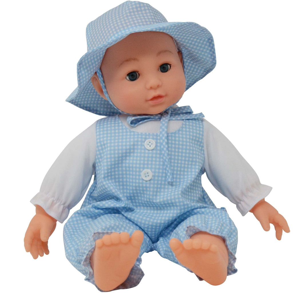 16 inch Realistic Baby Doll with Plush Body, Soft Vinyl Head & Extremities, Gingham Print Summer Outfit Bonnet Hat, Blinking Open & Close Eyes – Boxed 16” Kid’s Doll Gift for Toddler Girl, Boy