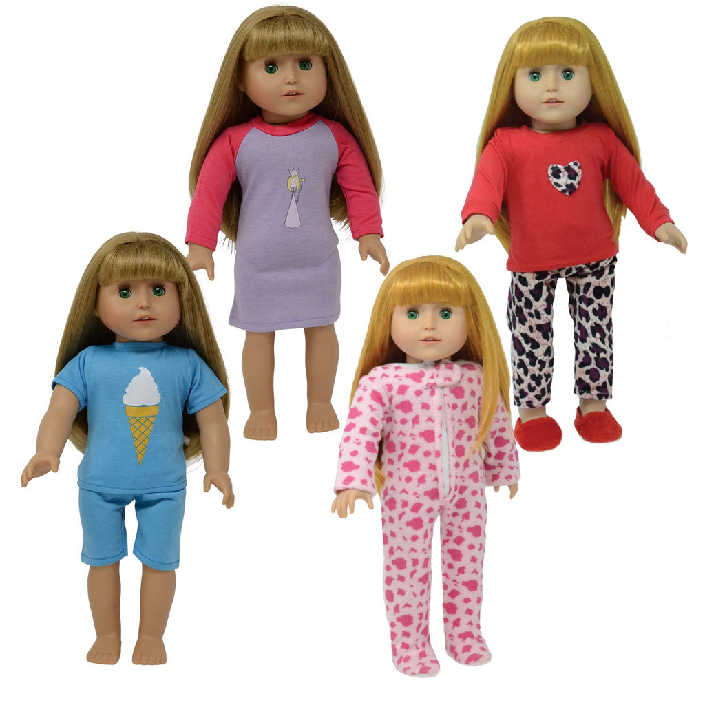 Set of 4 Pajamas for 18 Inch Doll