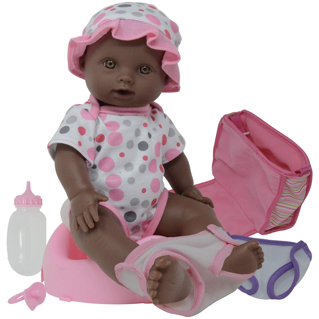 Drink and Wet Potty Training Baby Doll with Pacifier, Bottle, and Diapers (African American)