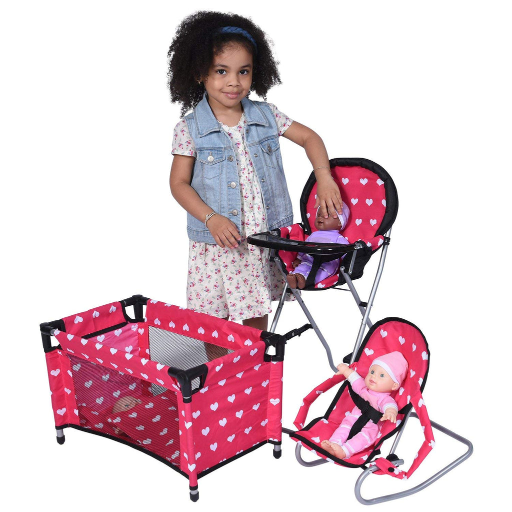Dolls Mega Play set with Dolls High Chair 3 1 Doll Bouncer and Pack N The New York Doll Collection
