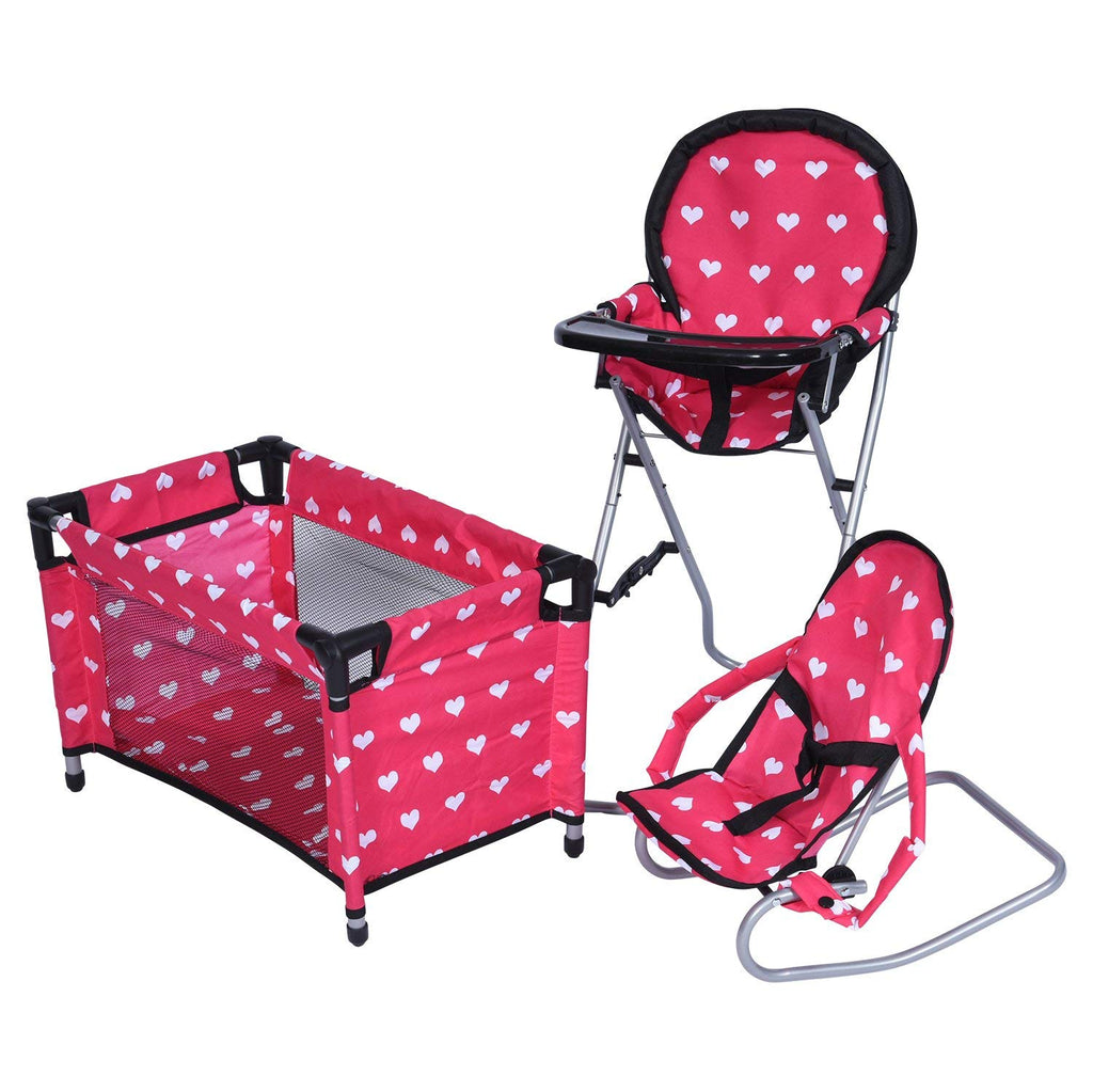 Dolls Mega Play set with Dolls High Chair, 3-1 Doll Bouncer and Pack N Play Pink for 18-inch Dolls