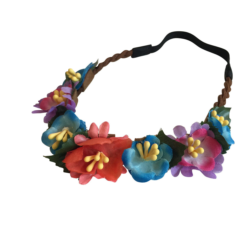 Floral Wreath with Elastic Blue, Purple, Pink
