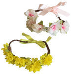 18 Inch Doll Headband Set of Two Flower Wreath with Satin Ribbon Pink and Yellow Set of 2