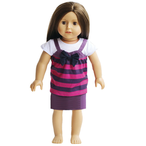 Purple Striped Jumper with white T-shirt -Fits all 18 inch Dolls