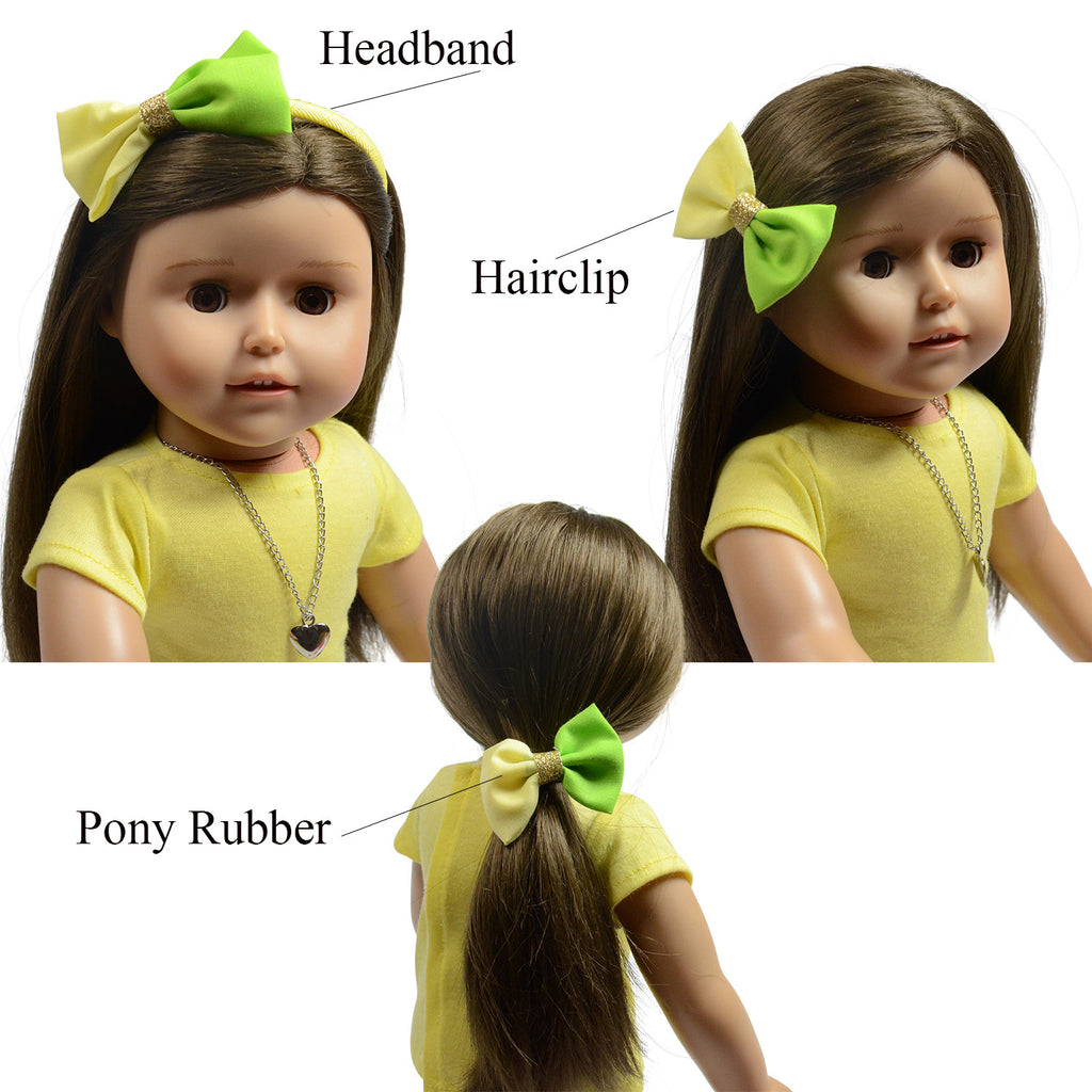 Set of 3 Hair Accessories for Dolls: Headband, Pony Rubber, and Hair Clip