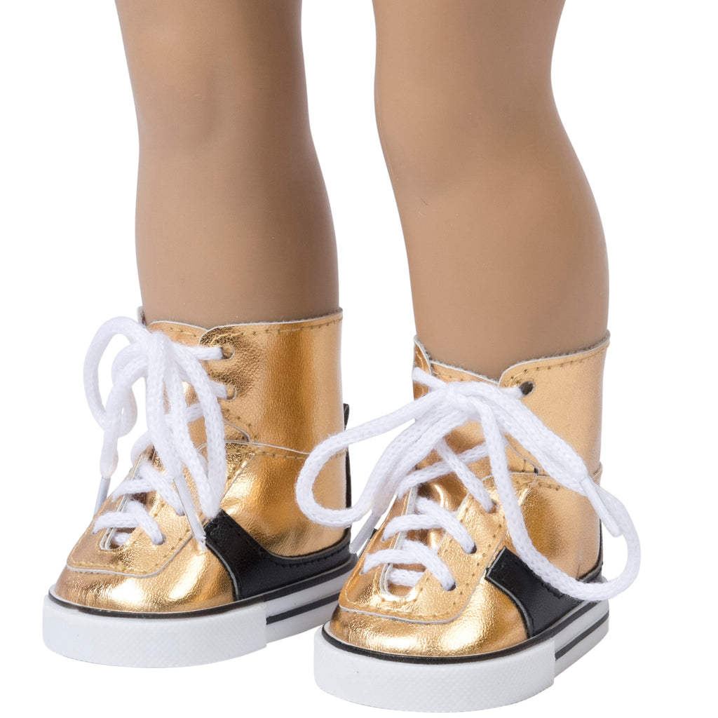 Gold Metallic Doll Canvas Sneakers -Fits all 18 inch Dolls